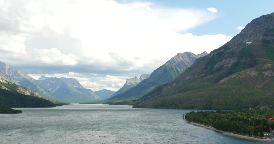 Waterton lake, Mount Alderson and the town of Waterton, Alberta