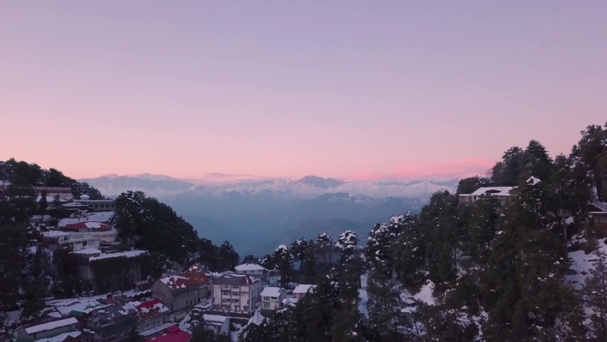 Aerial view of sunrise in Manali, Himachal Pradesh, India. | Shutterstock HD Video #1088844411