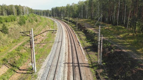 The Trans-Siberian Railway in Russia. Drone view.