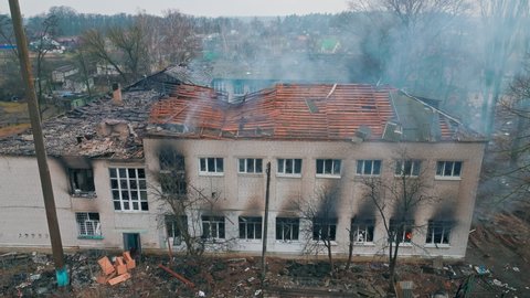 War bomb ukraine house fire ruin village country danger destroy
