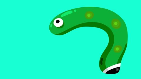 Isolated caterpillar loop in place. Green with many circles. Happy worm with alpha channel. Seamless alpha channel loop.
