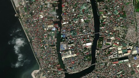 Zoom in to the city of Malabon, Philippines from space. 3D Animation, Stock video footage.