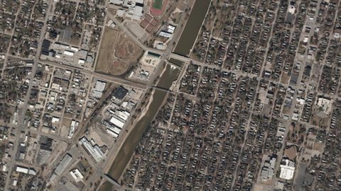 Zoom in to the city of Wichita, USA from space. 3D Animation, Stock video footage.