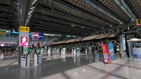 Bangkok, Thailand, 03, July, 2021:
Self-service check-in counters at the airport, terminals for self-ticketing at Bangkok airport