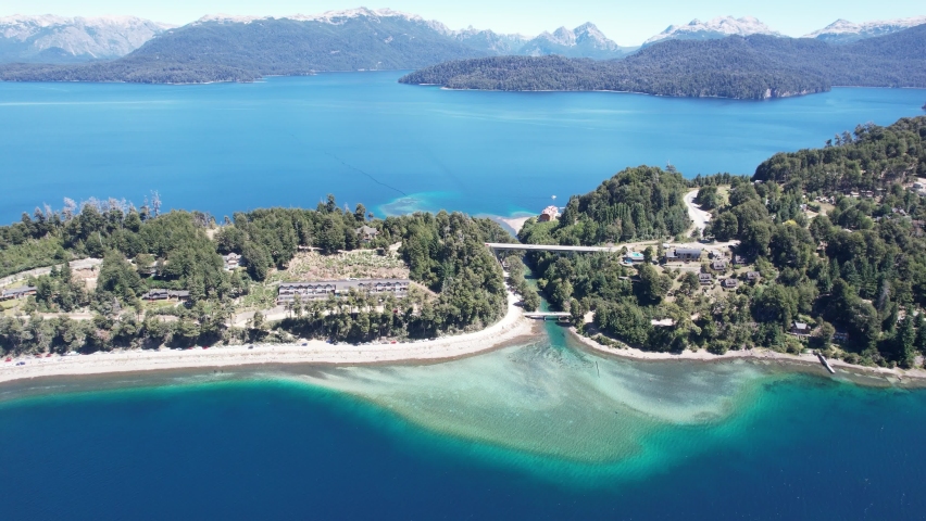 Aerial View of Lakes and Mountains in the Nahuel Huapi National Park, Neuquen province, Argentina. 4K Resolution.