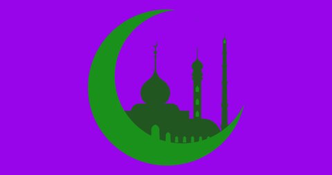 Animated Islamic mosque logo for prayer, Mubarak, Ramadan, mosque green moon adha. High quality 4k footage