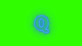 Blue Energetic Alphabets with Tesseract glow Effect. Futuristic Letters Q with blue Energy Flames.