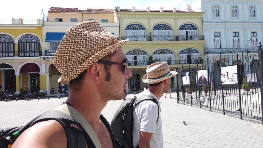 Havana, Cuba. Tourist man enjoy vacation around the streets in Havana City in Cuba. 4k Cuba vlog footages.