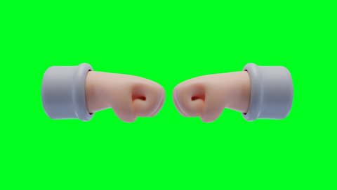 3D style pack animation Power five, fist bump or brofist. Close-up   touching each other, on green screen