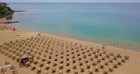 Dron aerial video of the beach in Sveti Vlas. Popular summer resort Bulgaria
