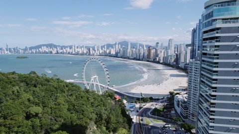 Aerial of Balneario Camboriu, Santa Catarina, Brazil, circa March 2022: Famous Ferris whee, the Big Wheel.