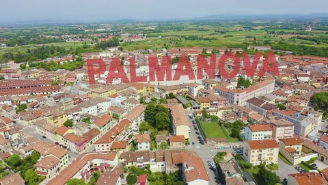 Inscription on video. Palmanova, Udine, Italy. An exemplary fortification project of its time was laid down in 1593. On the mechanical display, Aerial View, Point of interest