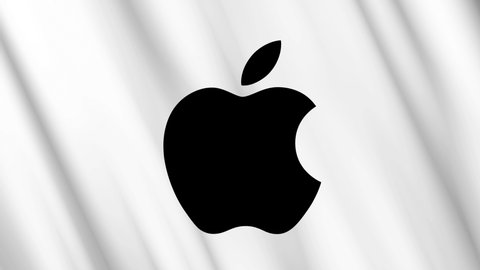 Cupertino, USA - April 2, 2022: Apple Inc. logo American multinational technology company flag waving Seamless Loop 3D 4K.