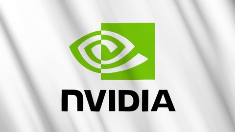 Santa Clara, USA - April 2, 2022: Nvidia Corporation logo American multinational technology company flag waving Seamless Loop 3D 4K.