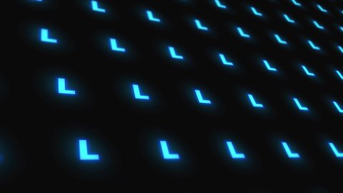 L letter looping motion background. Glowing neon blue. Seamless loops animation on black background. 3D rendering, 4K ultra HD 30fps