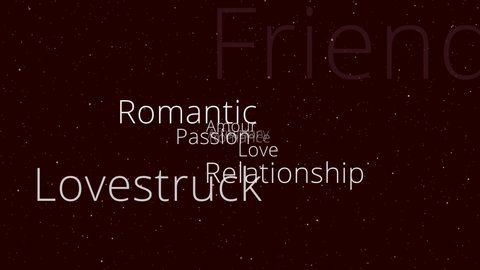Romantic words looping animated burgundy background.