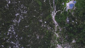 Aerial drone view of alpine turquoise water Sorapis Lake or Lago di Sorapis in Dolomiti mountains, Italy. Top view. 4k video. Travel destination