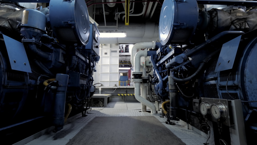 Between diesel generators in engine room of ship