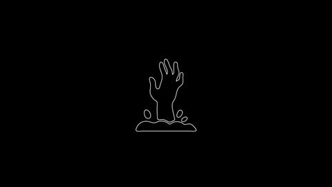 white linear zombie hand silhouette. the picture appears and disappears on a black background.
