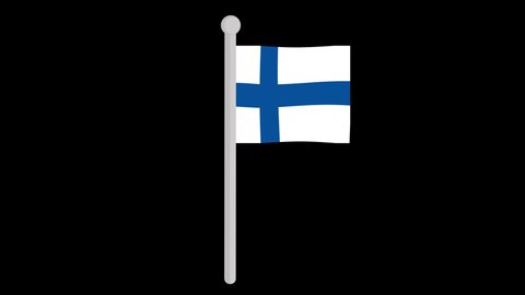 Animation of the flag of finland waving on a flagpole, on a transparent background