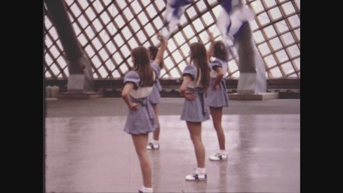 VIENNA, AUSTRIA JULY 1975: Cheerleaders dance show in 70s