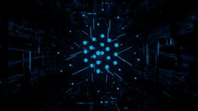 cubes structure. 3d object or structure rotates and moves inside glass mirror tunnel with neon light, bright reflections. Fantastic abstract bg looped in 4k. Vj for show. Sci fi bg fly hi tech tunnel - Powered by Shutterstock - Get 15% off with code: PIKWIZARD15