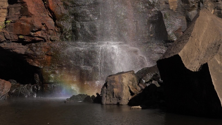 Waterfall Rainbow on a Rocky Backdrop | Shutterstock HD Video #1088894485