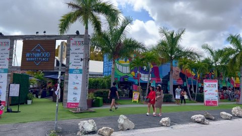 Wynwood Market Place is a great place to relax watching modern art - MIAMI, FLORIDA - FEBRUARY 20, 2022