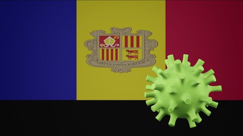 3D animation of Andorra flag waving in the wind on background. 3d rendering animation the disappearance of the covid virus, the end of the epidemic