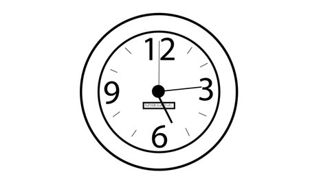 Clock self drawing animation. Time concept. White background.
