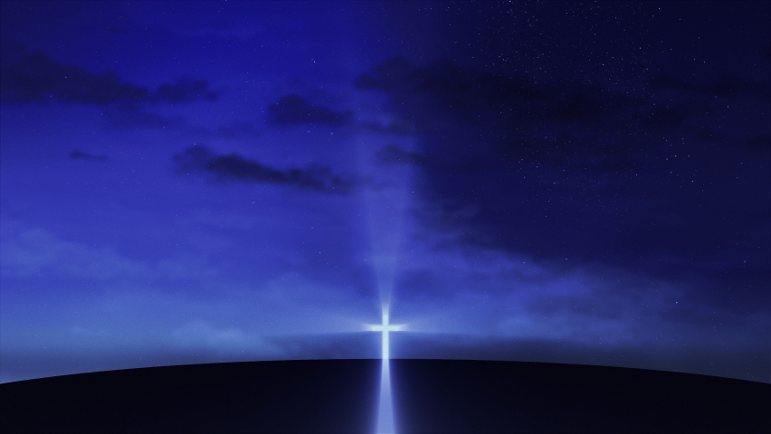 Bright cross on the hill with clouds moving on blue starry sky. Easter, resurrection, new life, redemption concept. Seamless looping background 4k | Shutterstock HD Video #1088910549