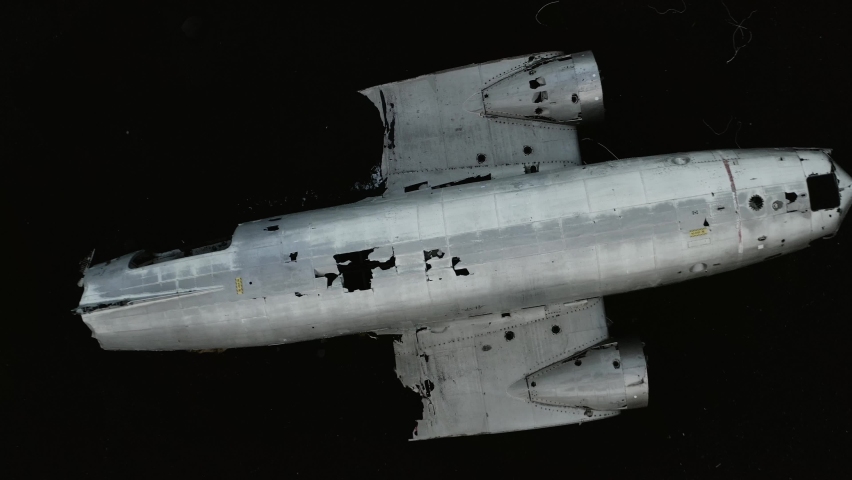 Top Down Drone Shot Plane Wreck DC-3 Plane on Sólheimasandur Iceland
