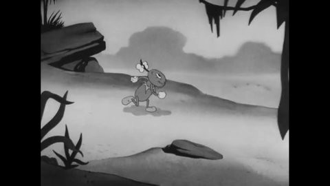 CIRCA 1941 - In this animated film, an ant wants to take the bone stuck in the hair of Porky Pig's African guide.