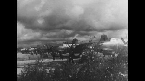 CIRCA 1942 - RAF pilots take off for an air raid mission during the day for non-stop raids on Nazi Germany.