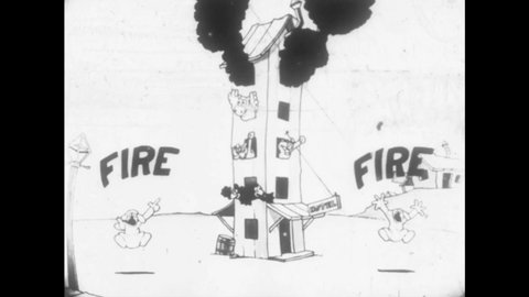 CIRCA 1926 - In this animated film, mice ring bells to alert the fire department to a burning building.
