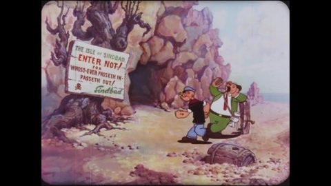CIRCA 1936 - In this animated film, Wimpy pursues a bird for lunch, leaving Popeye to scare off some lions in a cave by himself.