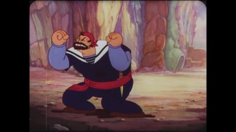 CIRCA 1936 - In this animated film, animals gather to watch Popeye and Sinbad (Bluto) fight.