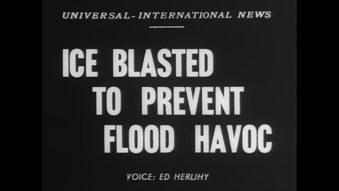 CIRCA 1950 - Ice floes are blown up to prevent flooding.