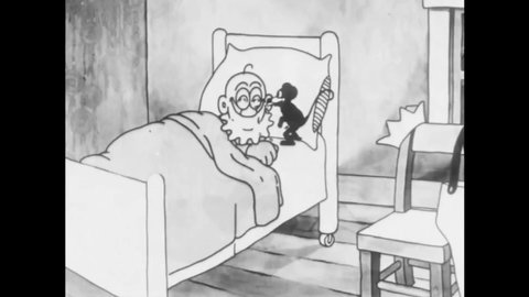 CIRCA 1924 - In this animated film, mice pester an old man in his bedroom, ultimately catching him in a bunch of traps.