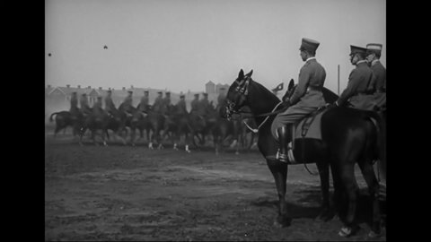 CIRCA 1921 - General Diaz and other Italian officers review troops at Fort Myer, Virginia.