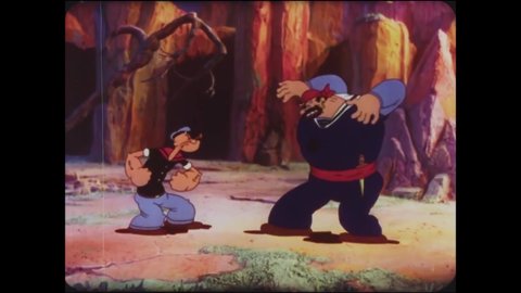 CIRCA 1936 - In this animated film, Bluto gets the better of Popeye at the beginning of a fight.