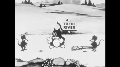 CIRCA 1924 - In this animated film, a cat tries to catch two mice who've disappeared underground.