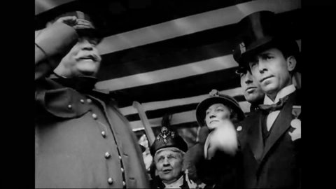 CIRCA 1910s - French Marshal Joffre receives a model of the Statue of Liberty in New York City and reviews a parade.