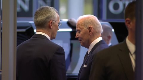 CIRCA 2022 NATO Secretary General Jens Stoltenberg says goodbye to President Joe Biden after the extraordinary NATO summit.