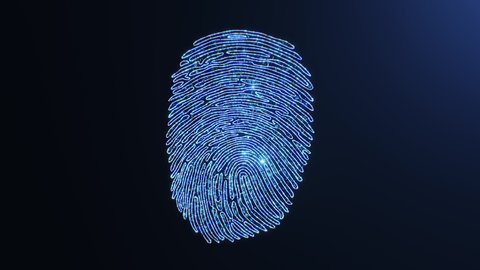 Fingerprint Scanning Process Illustration. Beautiful Futuristic Flight Through Digital Code to Abstract Fingerprint in Cyberspace. Modern Technology Biometric Identification Process 3d Animation 4k.