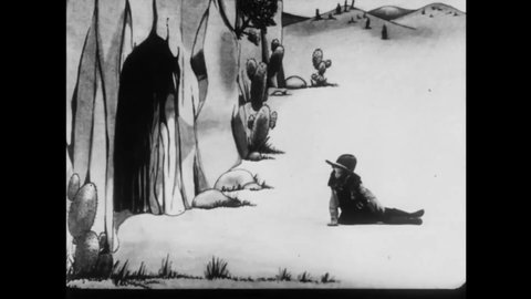 CIRCA 1924 - In this animated film, a live action girl regales her friends with a story about a time she fought off an Indian in a cave.