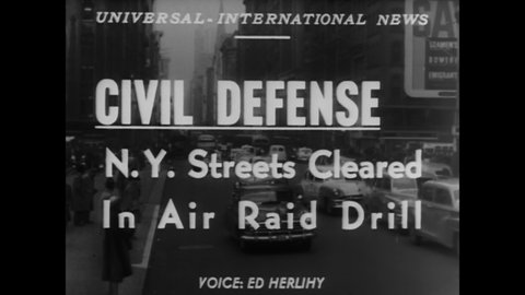 CIRCA 1952 - An air raid drill begins in New York City.
