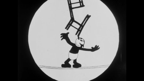 CIRCA 1927 - In this animated film, a feline tightrope walker burns the rope he's balancing on