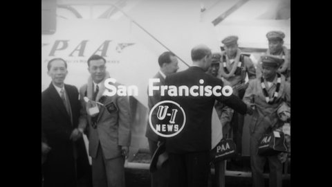 CIRCA 1954 - Chinese soldiers are welcomed to San Francisco, California.