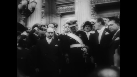 CIRCA 1946 - President Peron is inaugurated in Buenos Aires, then reviews the troops.